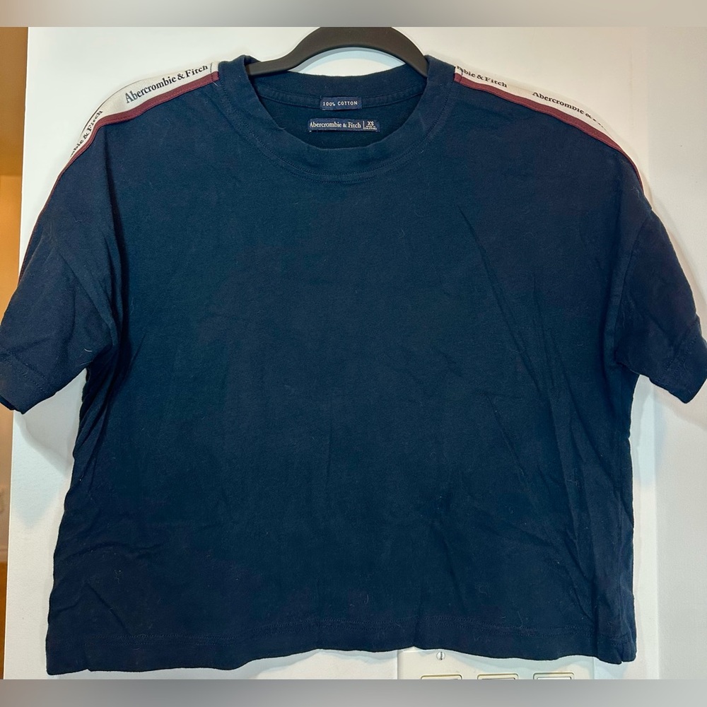 Abercrombie & Fitch Dark Blue Crop Top with Logo Detail on Shoulder
